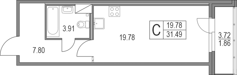 Квартира студия 31.49 м², 6/19 эт., ЖК «Приморский квартал»